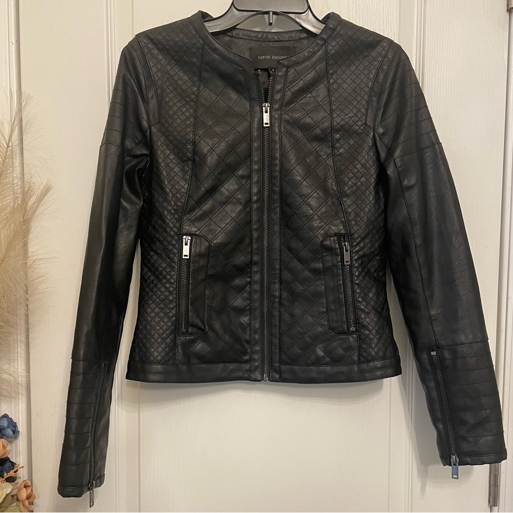 Black Quilted faux Leather Jacket